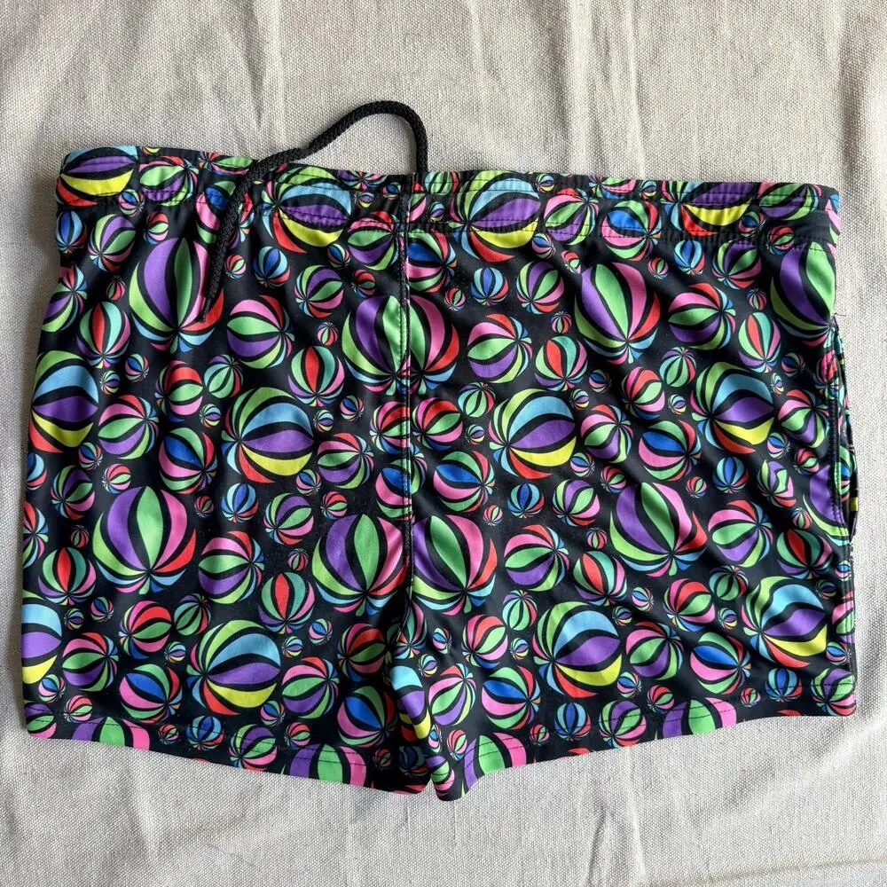 Ball Beachwear Swim Shorts Men's XL Pool Retro Psychedelic Geometric Pattern